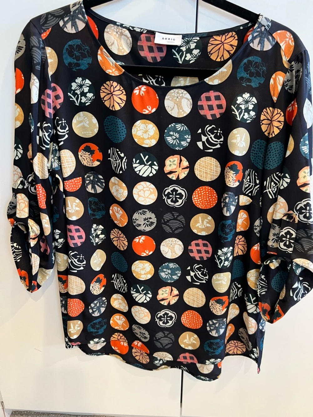 Akris Black Multi-Color Printed Dot Blouse